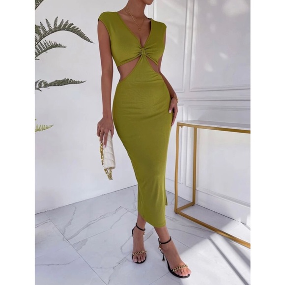 NWOT ROMWE Green Cut-Out BodyCon Midi Dress - Picture 5 of 5